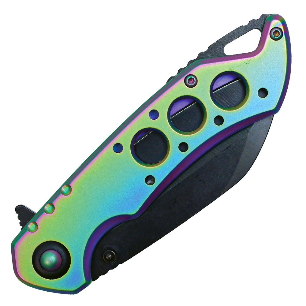 Assisted Open Folding Pocket Knife, Rainbow Handle w/ Black Accents view 4